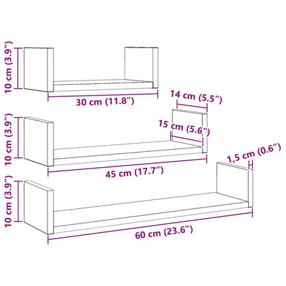 vidaXL Étagères murales 3 pcs Noir aspect chêne Bois d'ingénierie