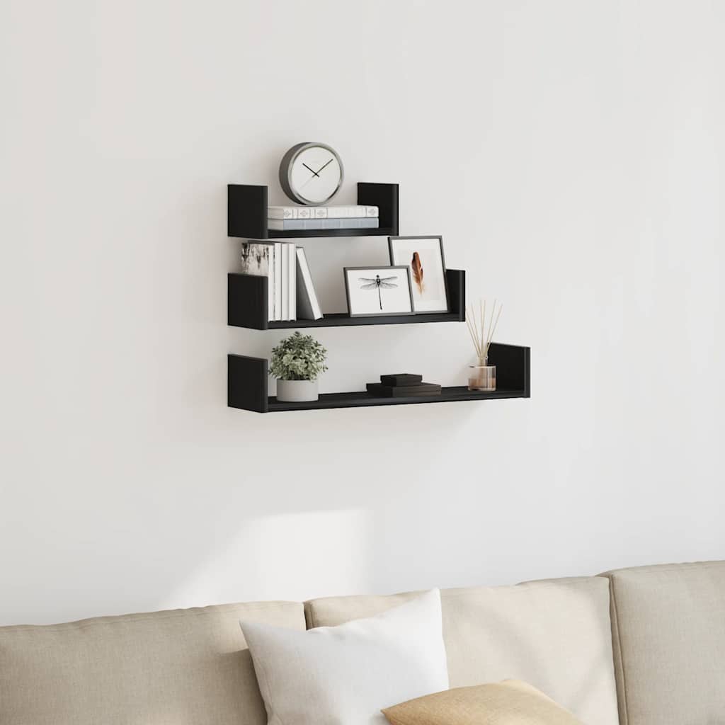 vidaXL Étagères murales 3 pcs Noir aspect chêne Bois d'ingénierie