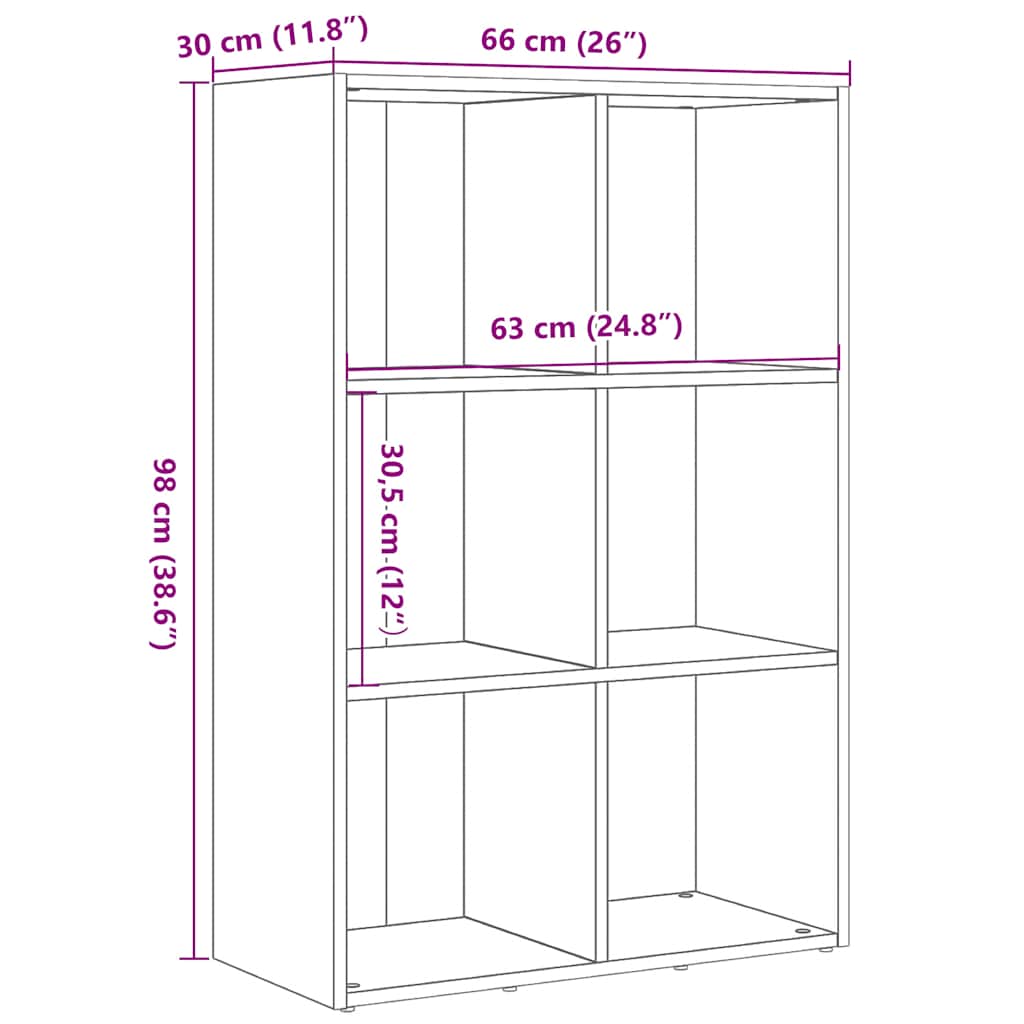 vidaXL Bücherregal Schwarz Eichen-Optik 66x30x98 cm Holzwerkstoff