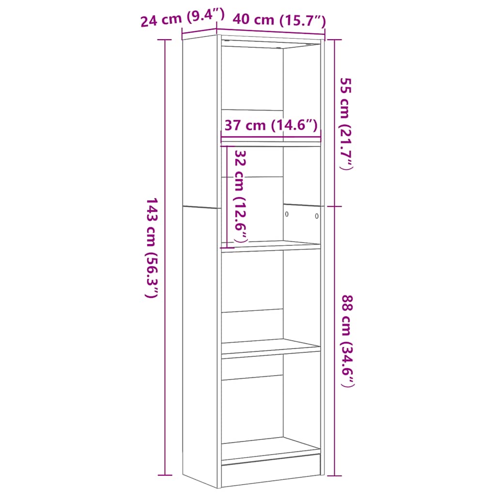 vidaXL Bücherregal Schwarz Eichen-Optik 40x24x143 cm Holzwerkstoff