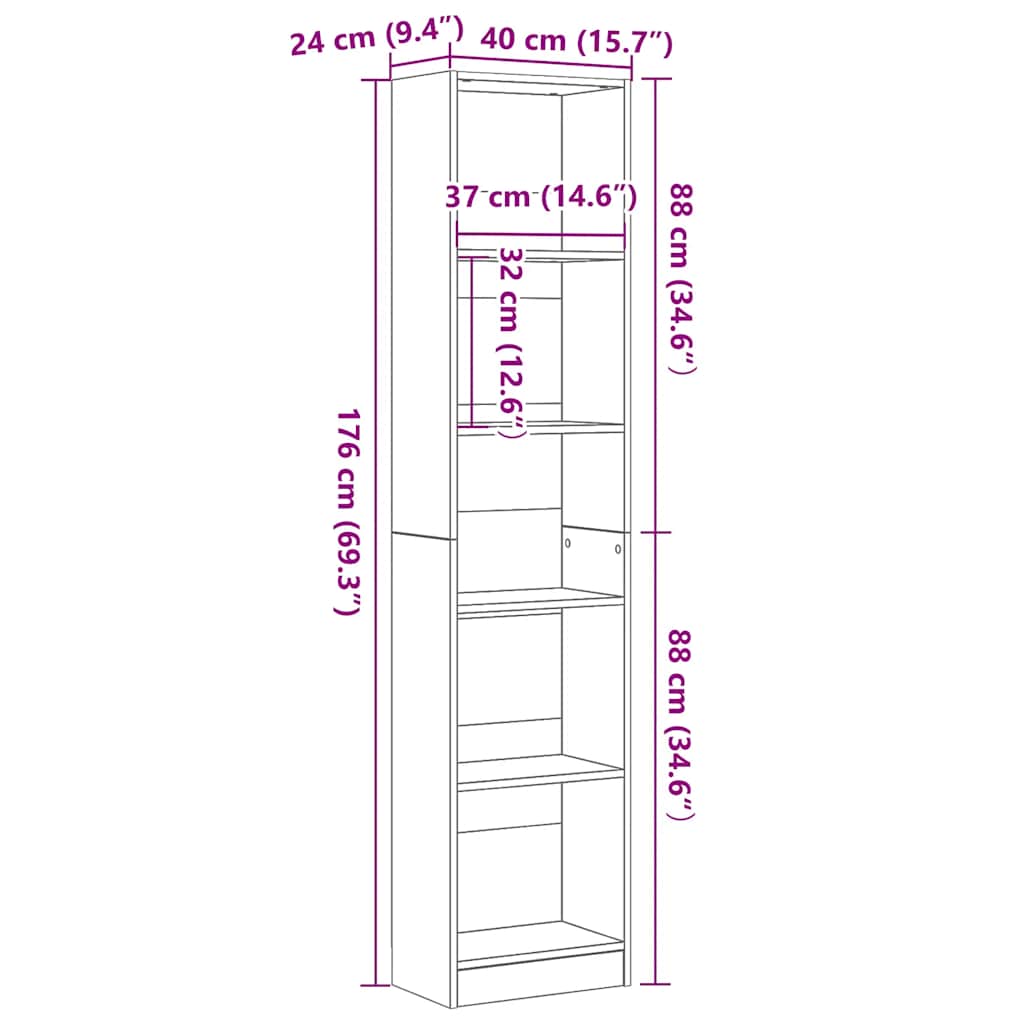 vidaXL Bücherregal Schwarz Eichen-Optik 40x24x176 cm Holzwerkstoff