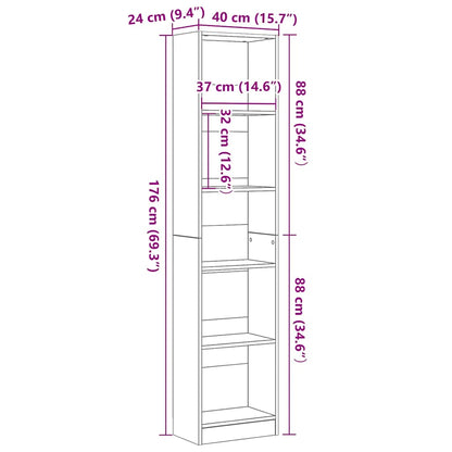 vidaXL Bücherregal Schwarz Eichen-Optik 40x24x176 cm Holzwerkstoff