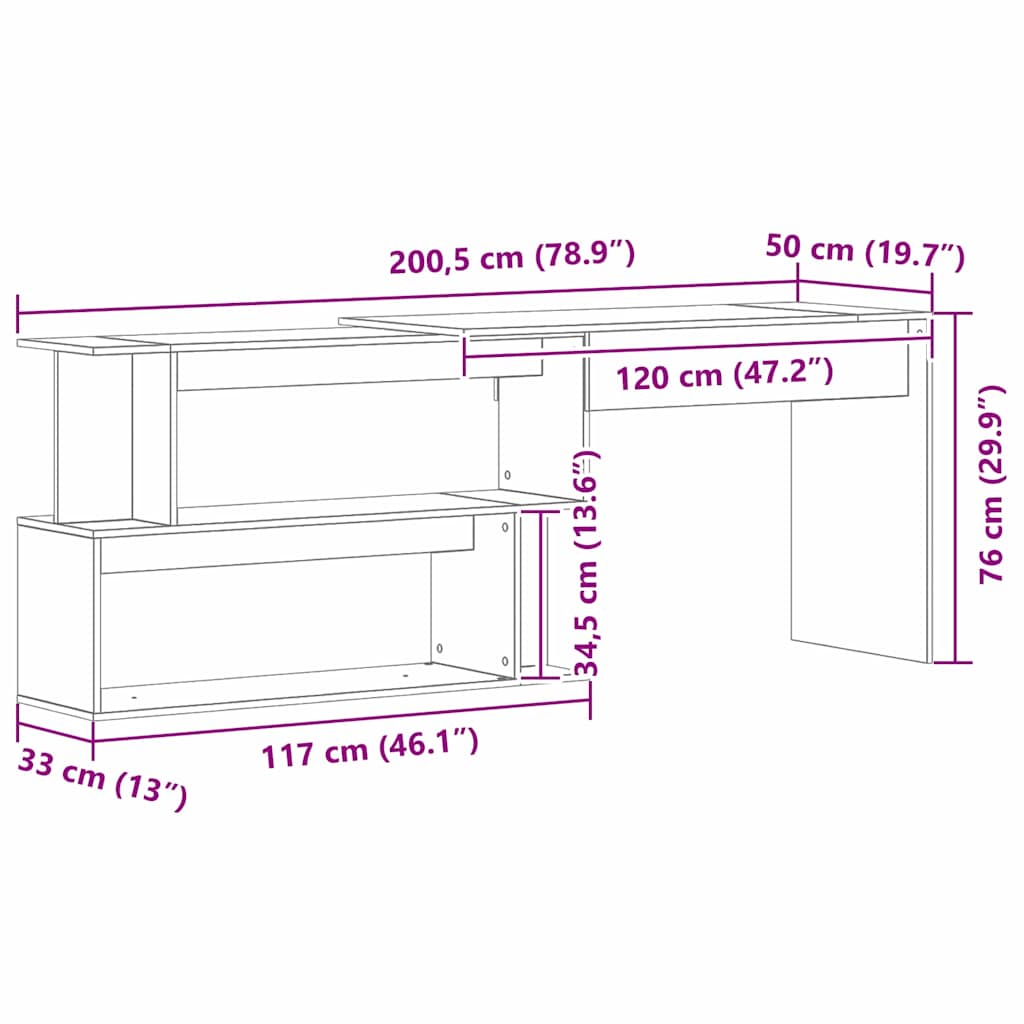 vidaXL Schreibtisch Schwarz Eichen-Optik 200 x 50 x 76 cm