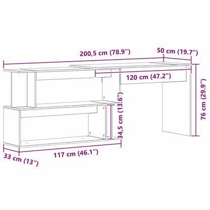 vidaXL Schreibtisch Schwarz Eichen-Optik 200 x 50 x 76 cm