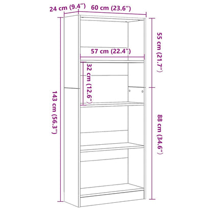 Bücherregal Schwarz Eichen-Optik 60 x 24 x 143 cm Holzwerkstoff
