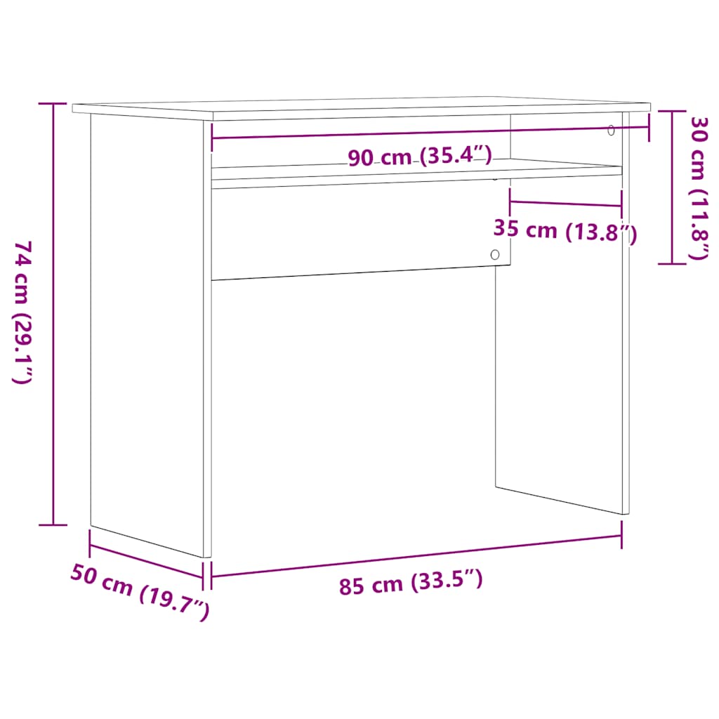 vidaXL Schreibtisch Schwarz Eichen-Optik 90x50x74 cm Holzwerkstoff