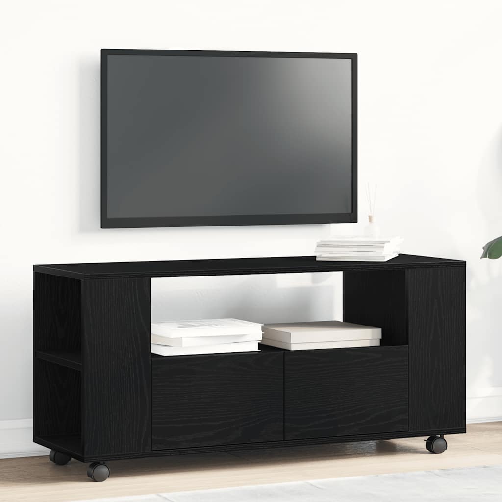 Meuble TV vidaXL sur roulettes noir aspect chêne 102x34,5x43cm
