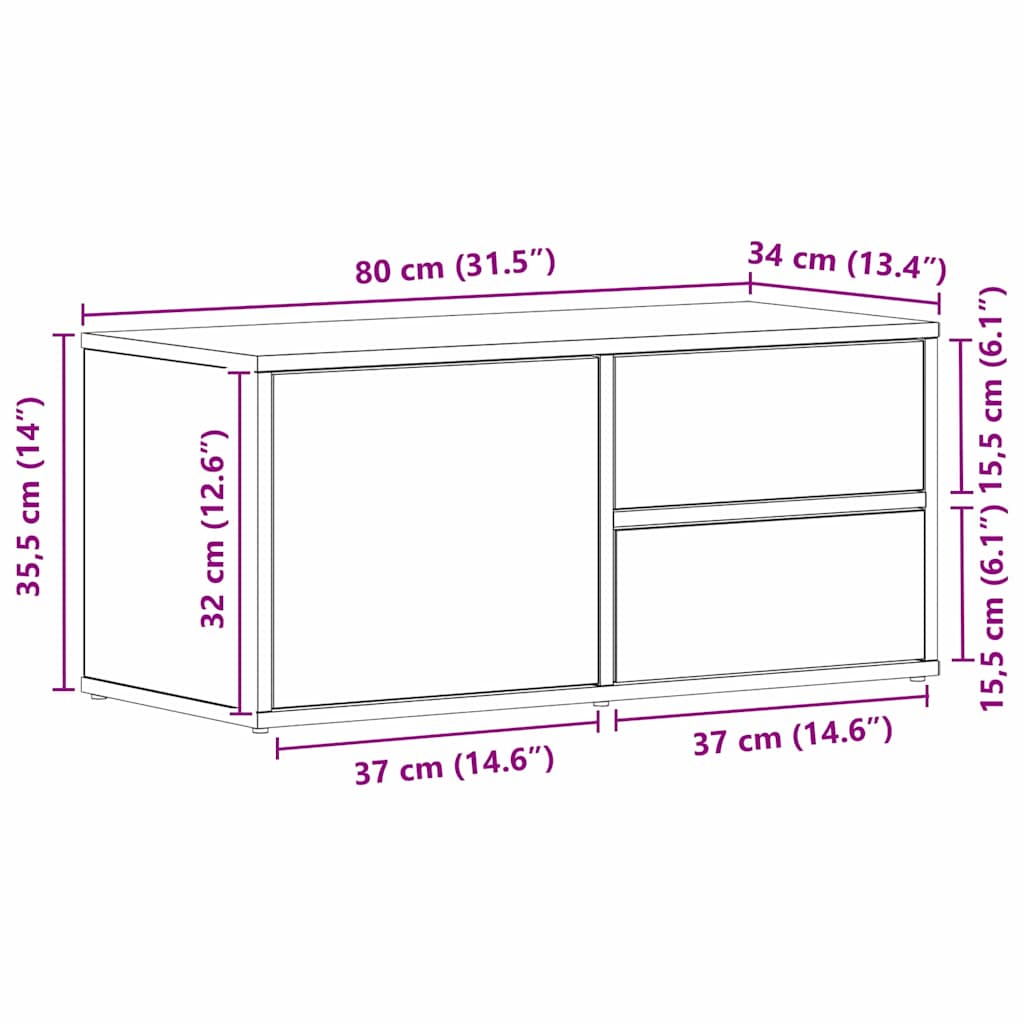 vidaXL TV-Schränk Schwarz Eichen-Optik 80 x 34 x 36 cm Holzwerkstoff