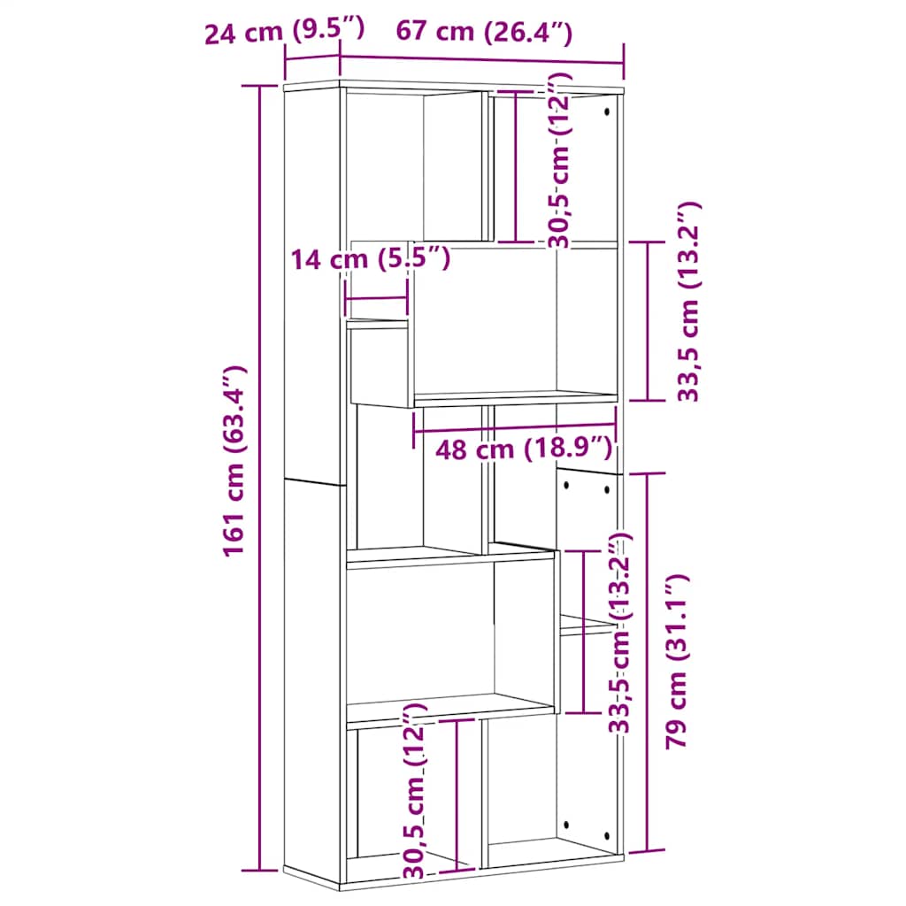 vidaXL Bücherregal Schwarz Eichen-Optik 67x24x161 cm Holzwerkstoff