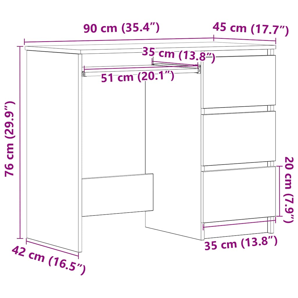 vidaXL Schreibtisch Schwarz Eichen-Optik 90x45x76 cm Holzwerkstoff