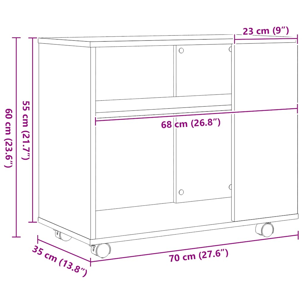 vidaXL Beistelltisch Schwarze Eiche 70 x 35 x 60 cm Holzwerkstoff