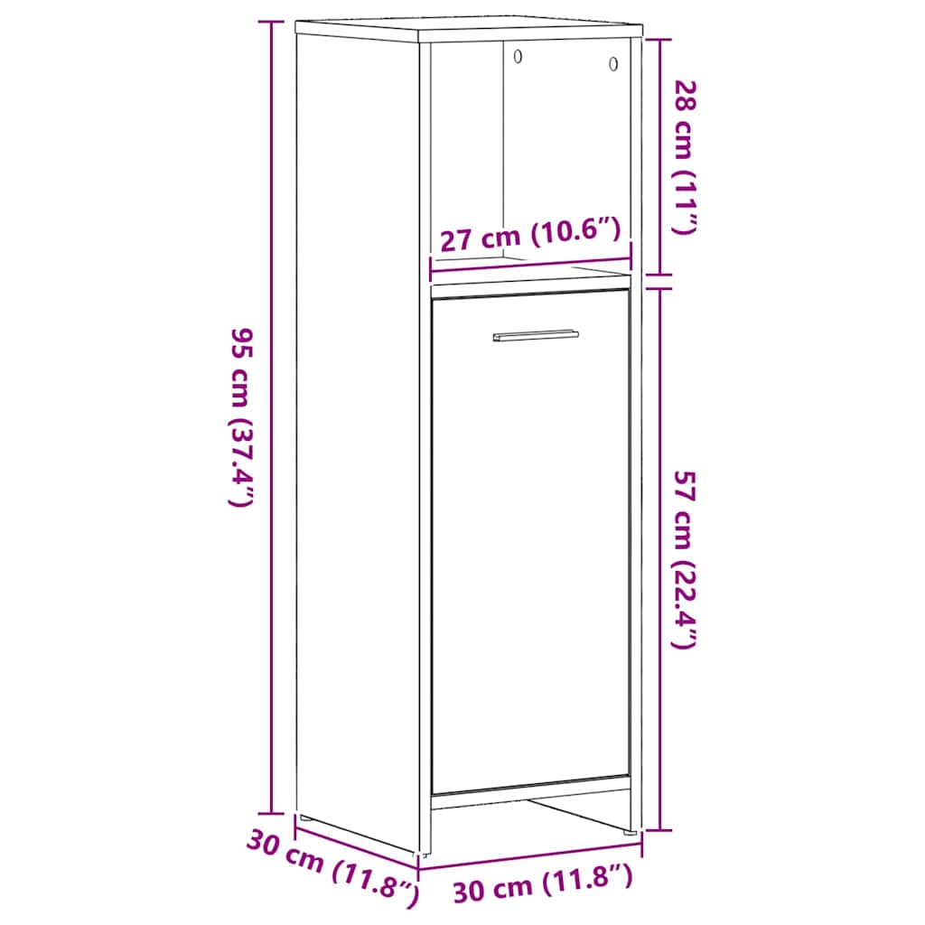 Badezimmerschrank aus schwarzer Eiche, 30 x 30 x 95 cm, Holzwerkstoff