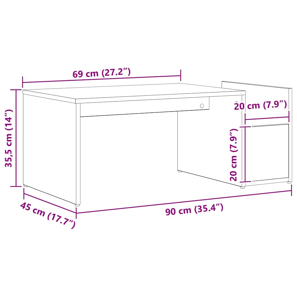 Couchtisch Schwarz Eichen-Optik 90 x 45 x 35 cm Holzwerkstoff