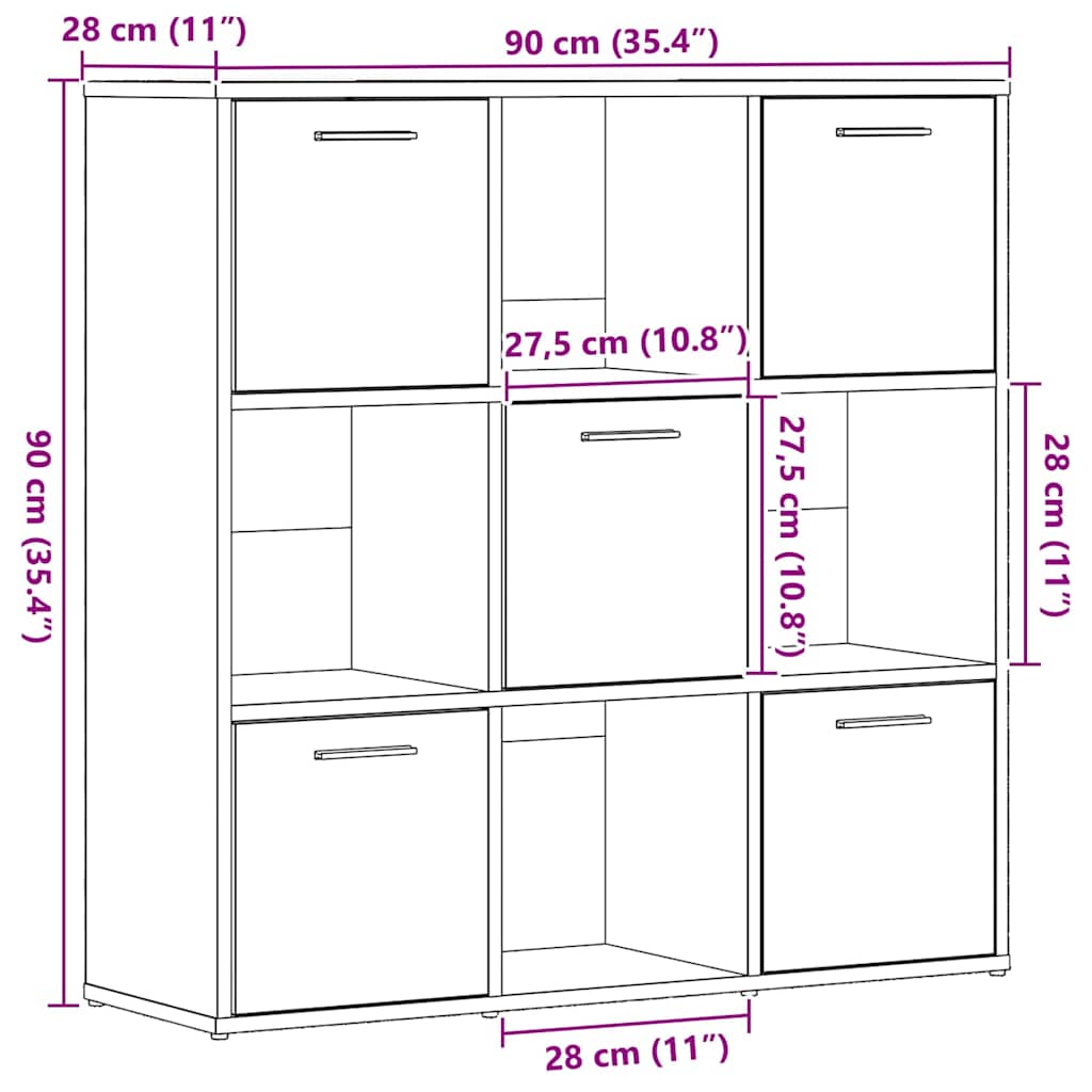 vidaXL Bücherschrank Schwarz Eichen-Optik 90x28x90 cm Holzwerkstoff