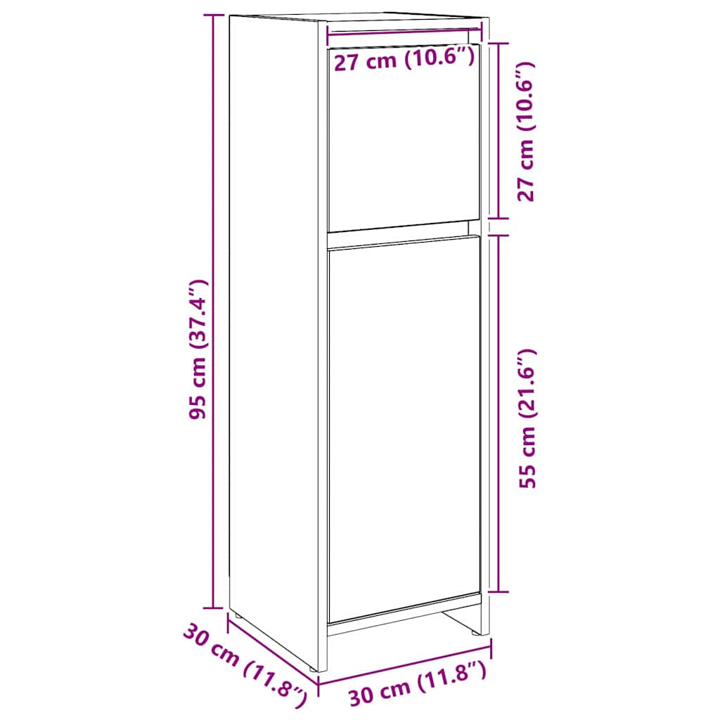 vidaXL Badezimmerschrank mit Tür Schwarz Eichen-Optik 30 x 30 x 95 cm