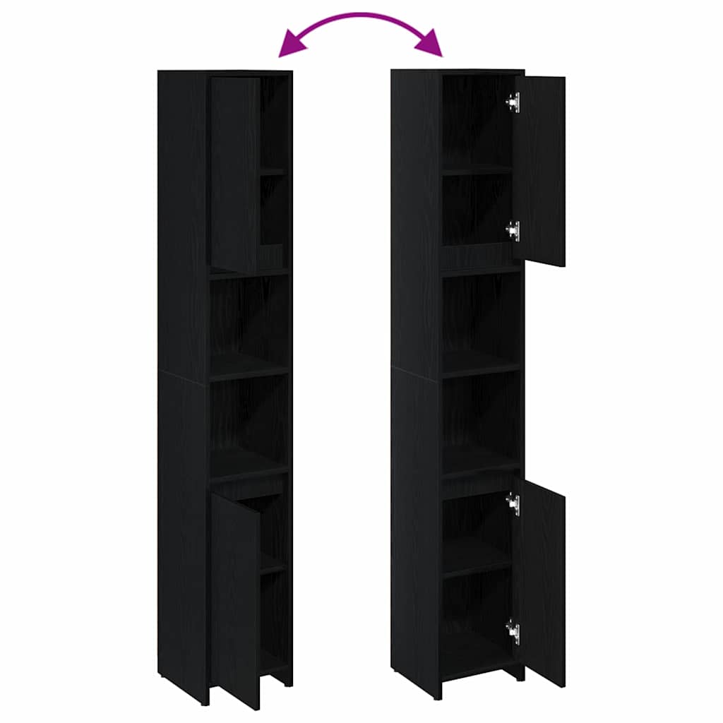 Badezimmerschrank Schwarz Eichen-Optik 30 x 30 x 183,5 cm