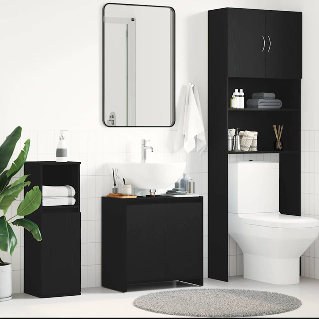 vidaXL Badschrank Schwarz Eichen-Optik 60x33x61 cm Holzwerkstoff