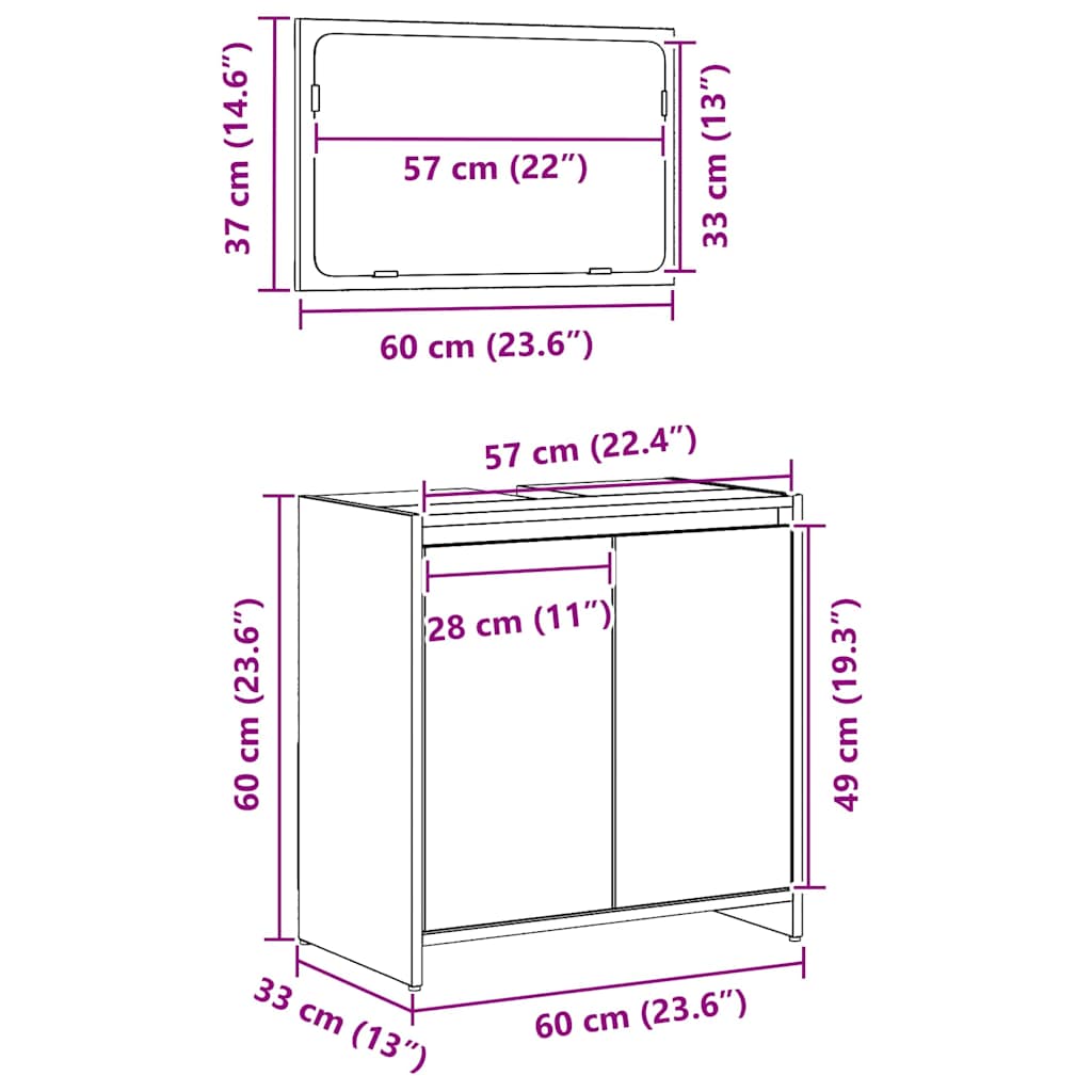 vidaXL Badezimmerschrank mit Tür Schwarz Eichen-Optik 60 x 33 x 60 cm