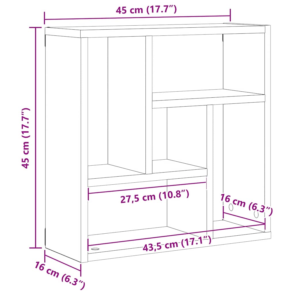 vidaXL Wandregal Schwarz Eichen-Optik 45x16x45 cm Holzwerkstoff