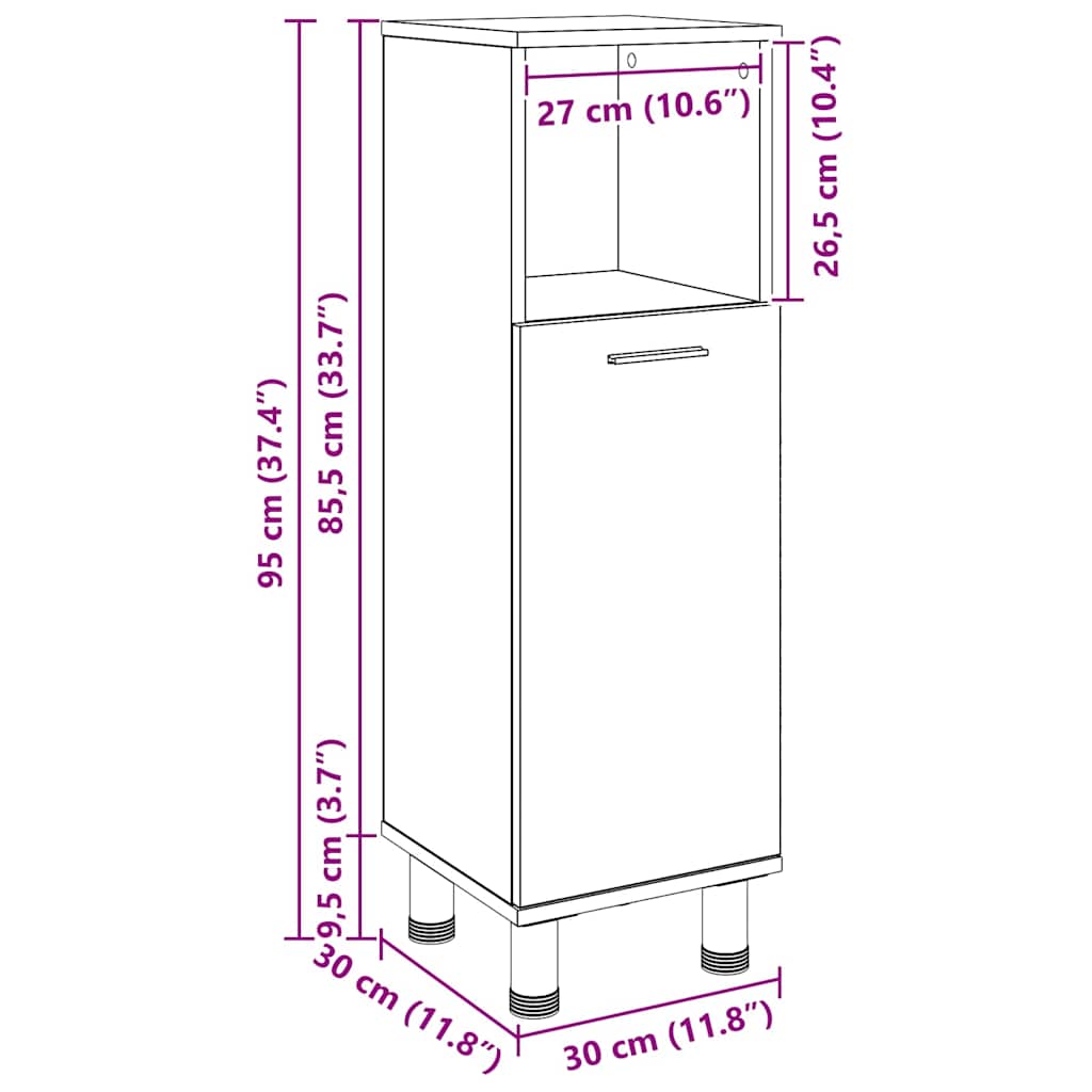 vidaXL Badezimmerschrank mit Tür Schwarz Eichen-Optik 30 x 30 x 95 cm