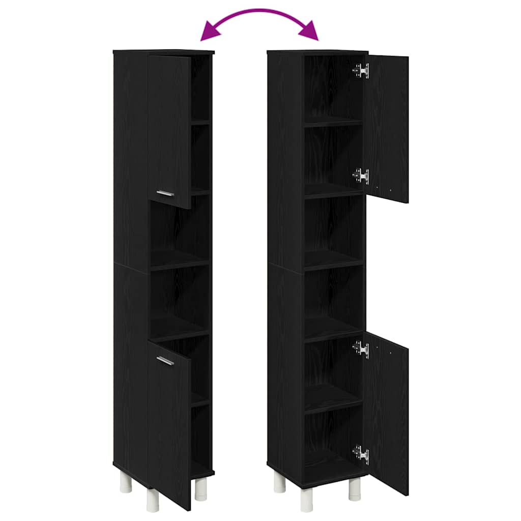 Badezimmerschrank mit Tür Schwarz Eichen-Optik 30 x 30 x 179 cm