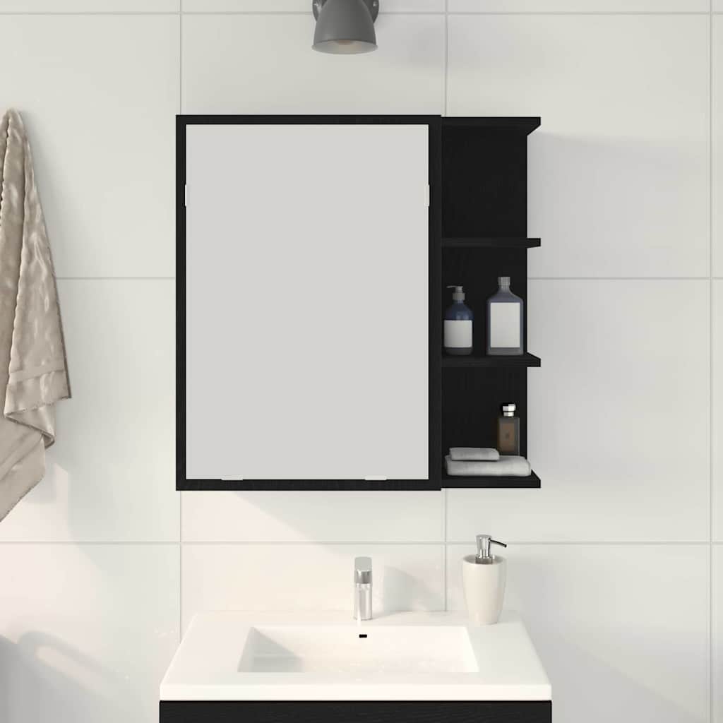 vidaXL Badezimmerspiegelschrank mit Regal mit Tür Schwarz Eichen-Optik