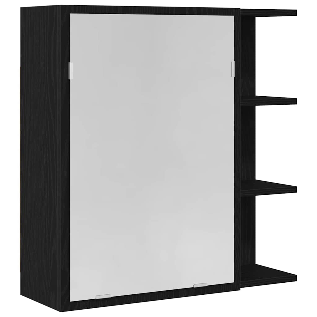 vidaXL Badezimmerspiegelschrank mit Regal mit Tür Schwarz Eichen-Optik
