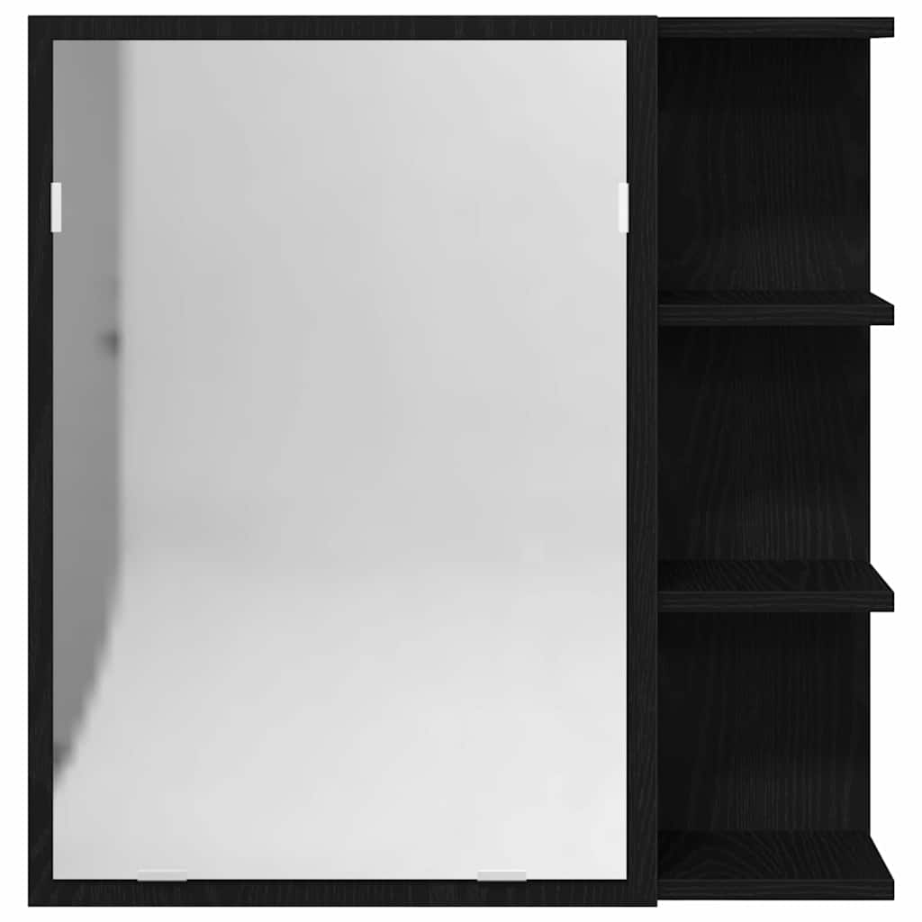 vidaXL Badezimmerspiegelschrank mit Regal mit Tür Schwarz Eichen-Optik
