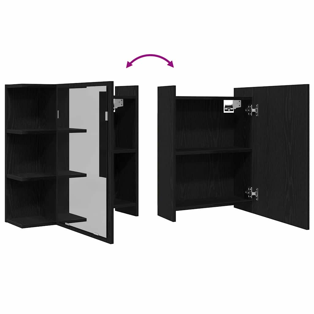 vidaXL Badezimmerspiegelschrank mit Regal mit Tür Schwarz Eichen-Optik