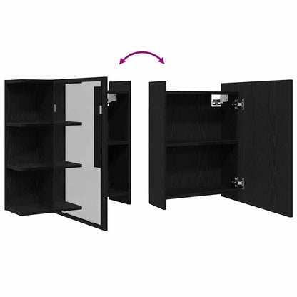 vidaXL Badezimmerspiegelschrank mit Regal mit Tür Schwarz Eichen-Optik