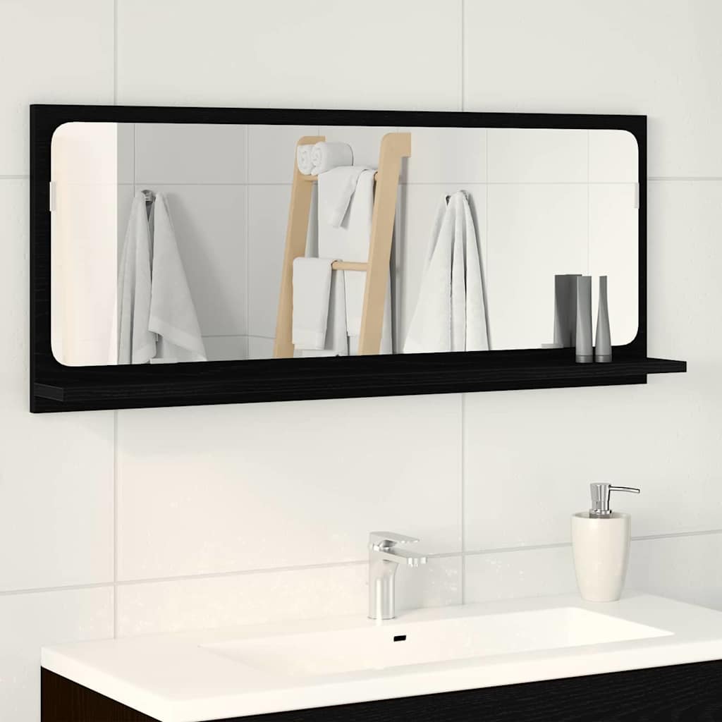 vidaXL Spiegelablage mit Regal Schwarz Eichen-Optik 90 x 10,5 x 37 cm