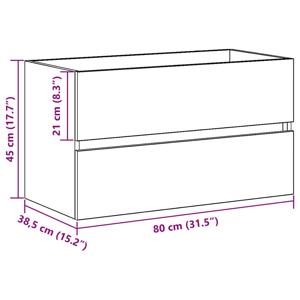 vidaXL Meuble sous-évier Noir chêne 80x38,5x45 cm Bois d'ingénierie