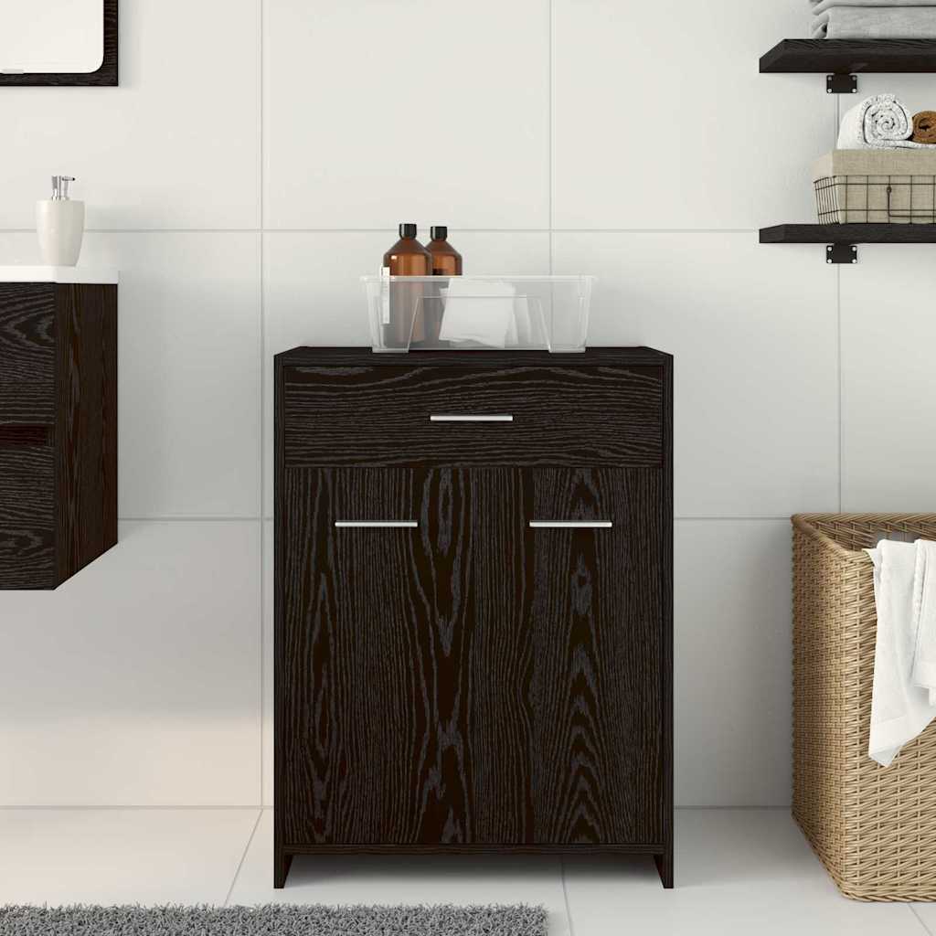 vidaXL Badezimmerschrank mit Tür Schwarz Eichen-Optik 60 x 33 x 80 cm