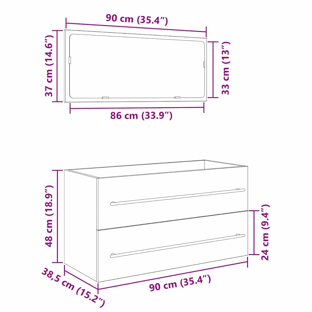 vidaXL Waschbecken-Schrank Schwarz Eichen-Optik 90 x 45 x 1.5 cm