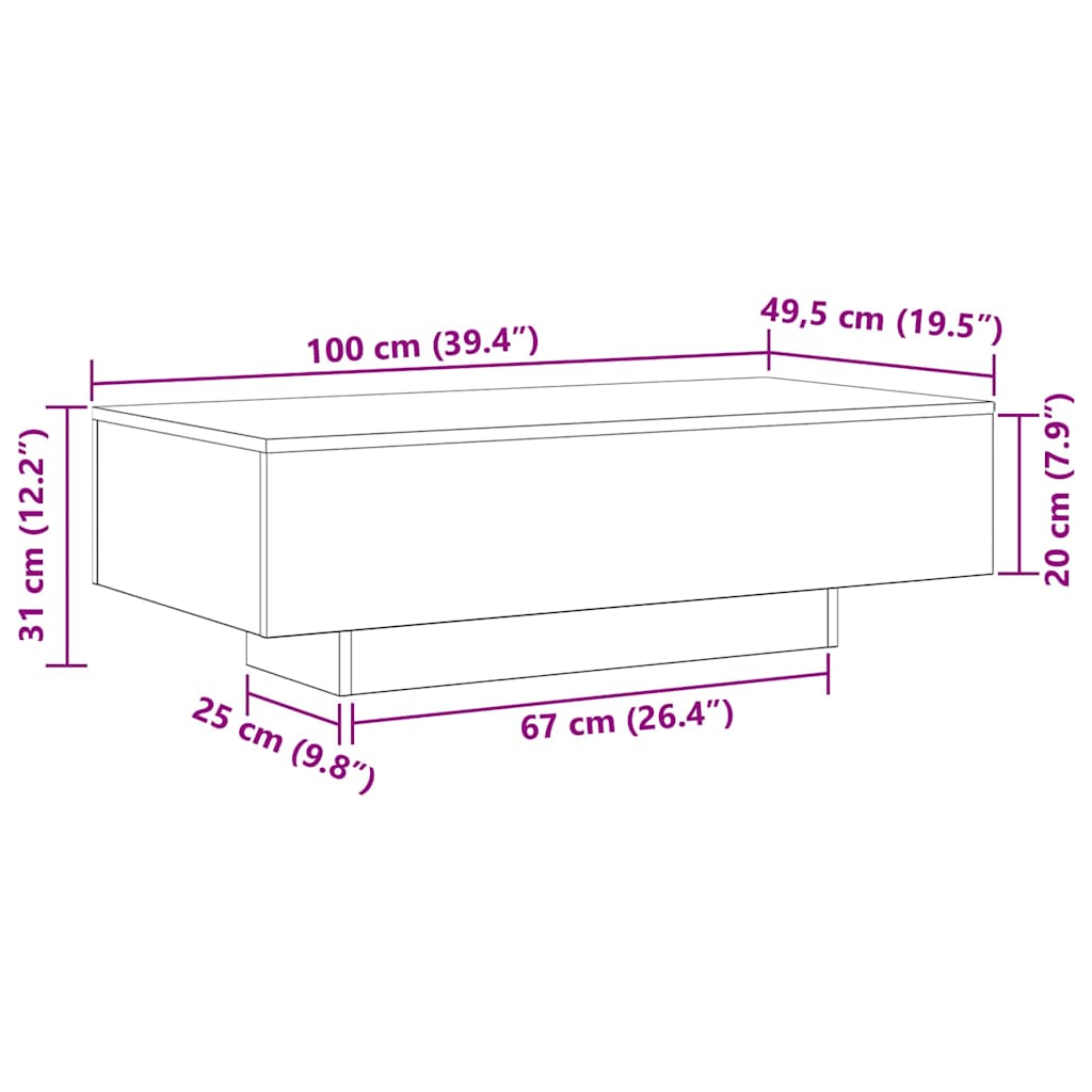 vidaXL Couchtisch Schwarz Eichen-Optik 100 x 49,5 x 31 cm