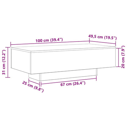vidaXL Couchtisch Schwarz Eichen-Optik 100 x 49,5 x 31 cm