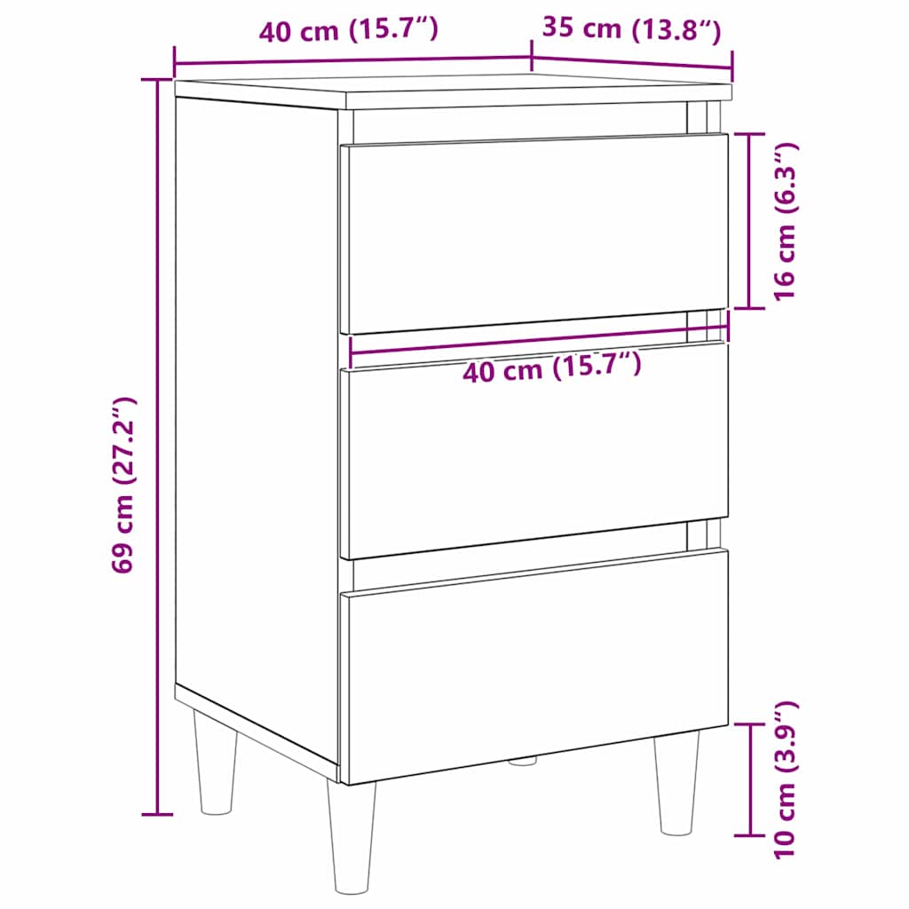 vidaXL Nachttisch Schwarz Eichen-Optik 40 x 35 x 69 cm Holzwerkstoff