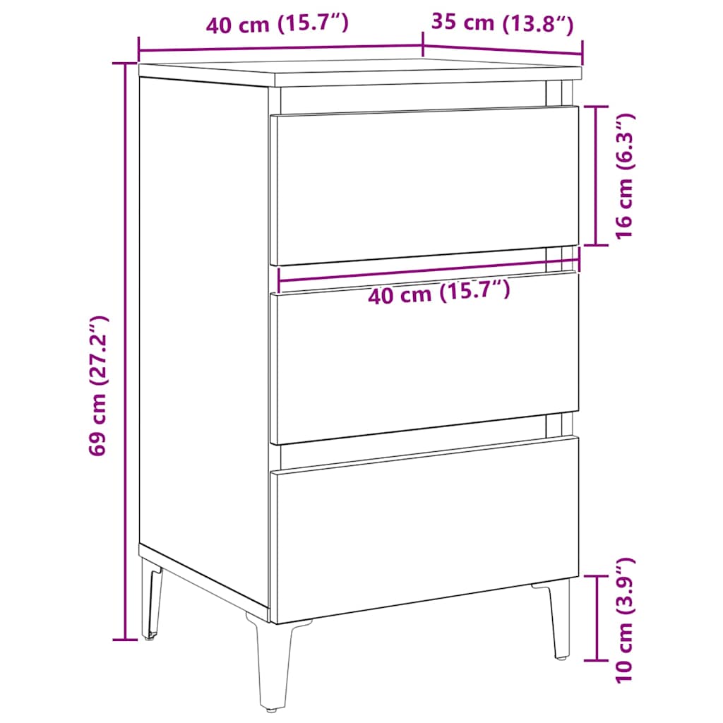 vidaXL Nachttisch Schwarz Eichen-Optik 40 x 35 x 69 cm Holzwerkstoff