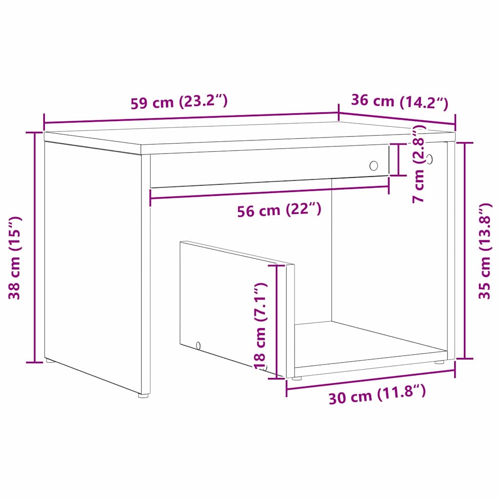 vidaXL Beistelltisch Schwarz Eichen-Optik 59 x 36 x 38 cm