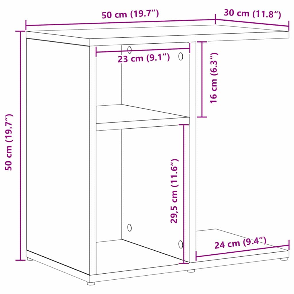 vidaXL Beistelltisch Schwarz Eichen-Optik 50 x 30 x 50 cm