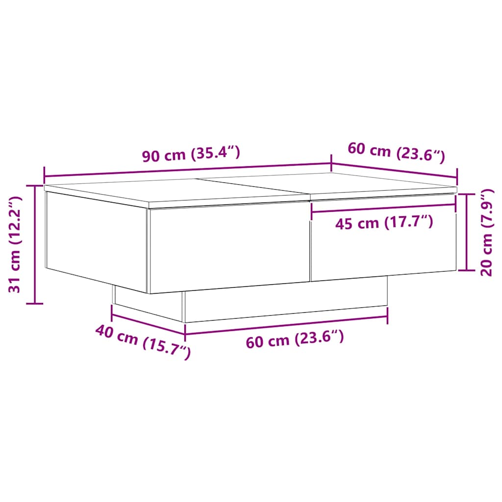 vidaXL Couchtisch Schwarz Eichen-Optik 90 x 60 x 31 cm Holzwerkstoff