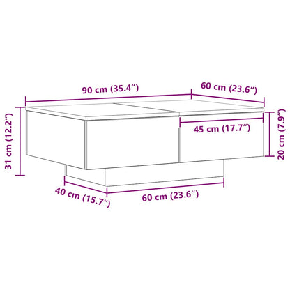 vidaXL Couchtisch Schwarz Eichen-Optik 90 x 60 x 31 cm Holzwerkstoff