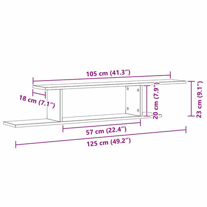 Wandmontiertes TV Regal Schwarz Eichen-Optik 125 x 18 x 23 cm
