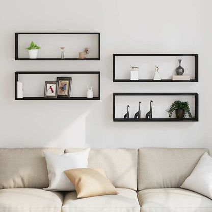 Wandregale mit Regal 4 pcs Schwarz Eichen-Optik 80 x 15 x 26 cm