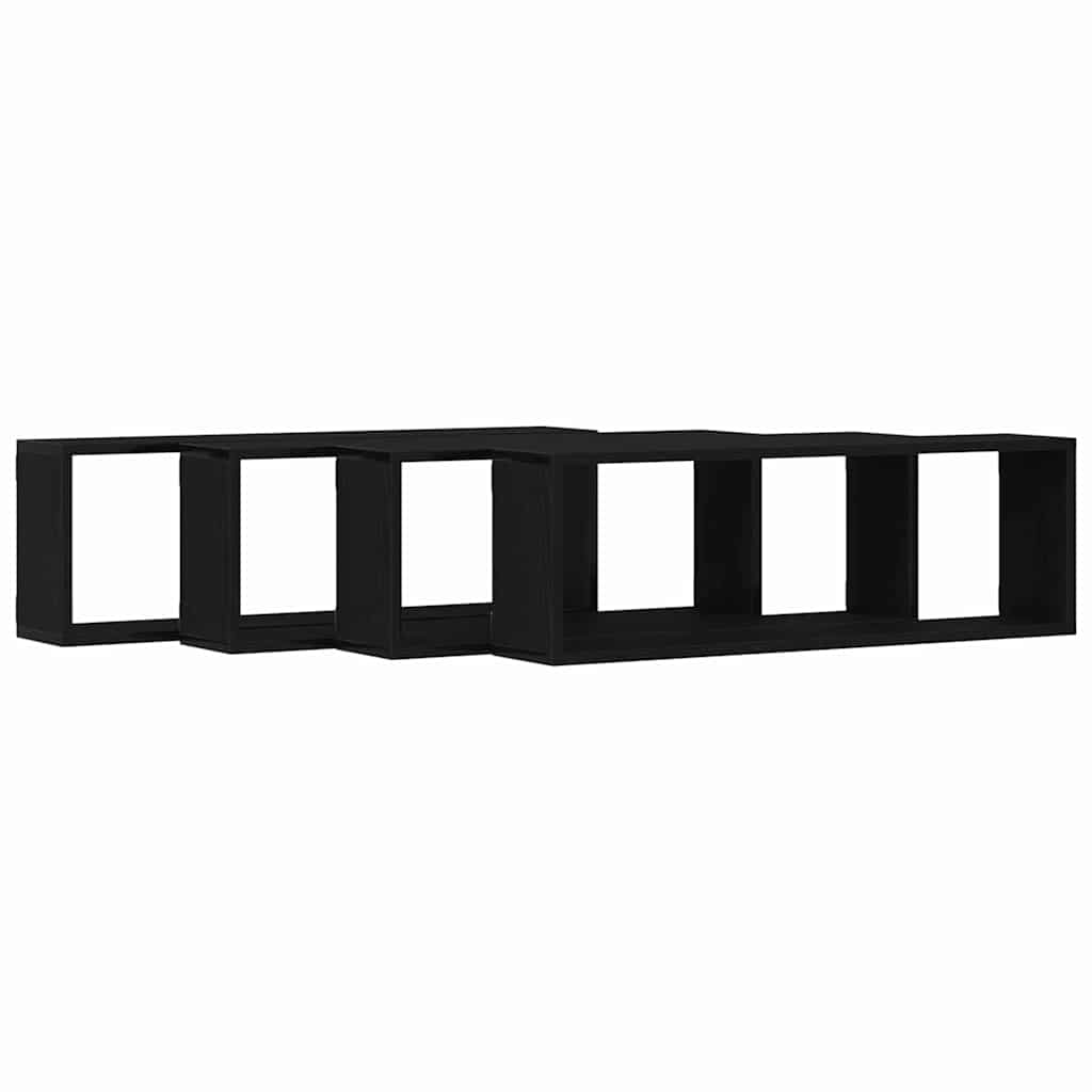 Wandregale mit Regal 4 pcs Schwarz Eichen-Optik 80 x 15 x 26 cm
