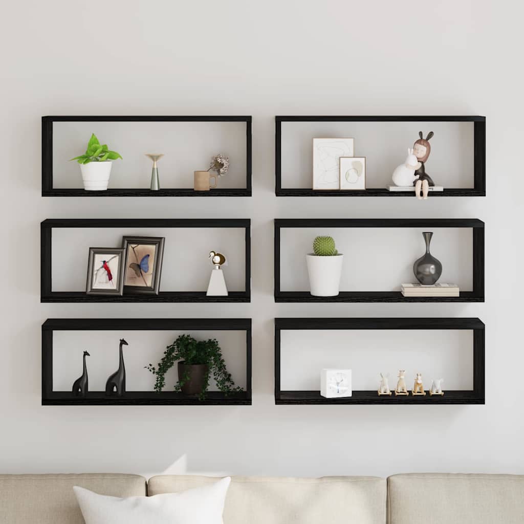 Wandregale mit Regal 6 pcs Schwarz Eichen-Optik 60 x 15 x 23 cm