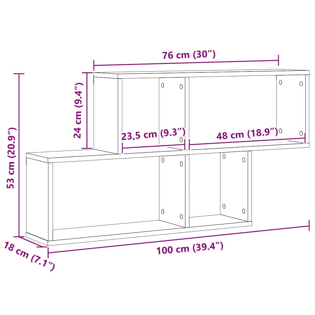 vidaXL Wandregal Schwarz Eichen-Optik 76 x 15 x 53 cm Holzwerkstoff