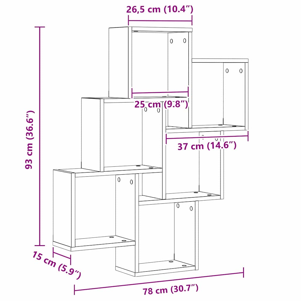 Wandregal Schwarz Eichen-Optik 78 x 15 x 93 cm Holzwerkstoff