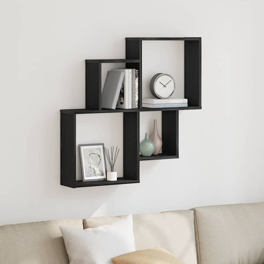 vidaXL Wandregal Schwarz Eichen-Optik 80 x 15 x 78,5 cm Holzwerkstoff