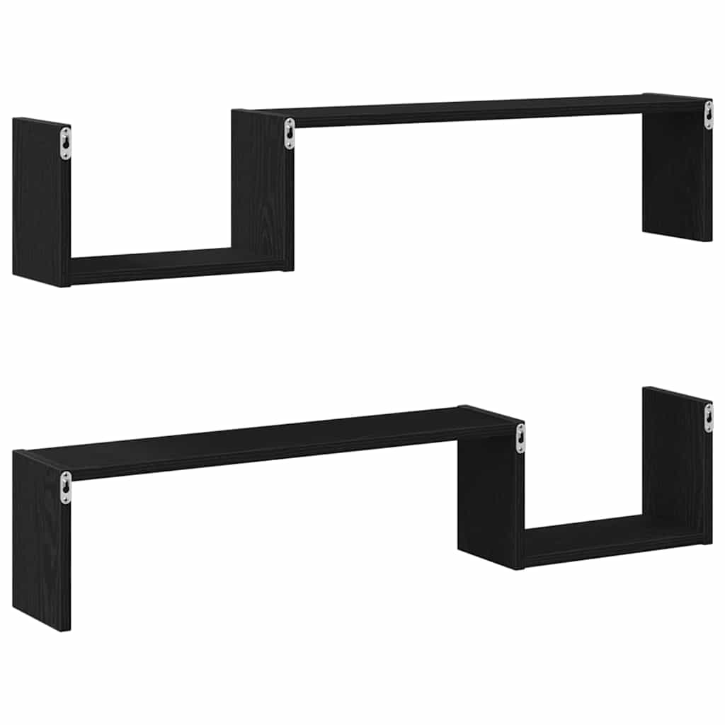 vidaXL Wandregal mit Regal 2 pcs Schwarz Eichen-Optik 100 x 15 x 20 cm